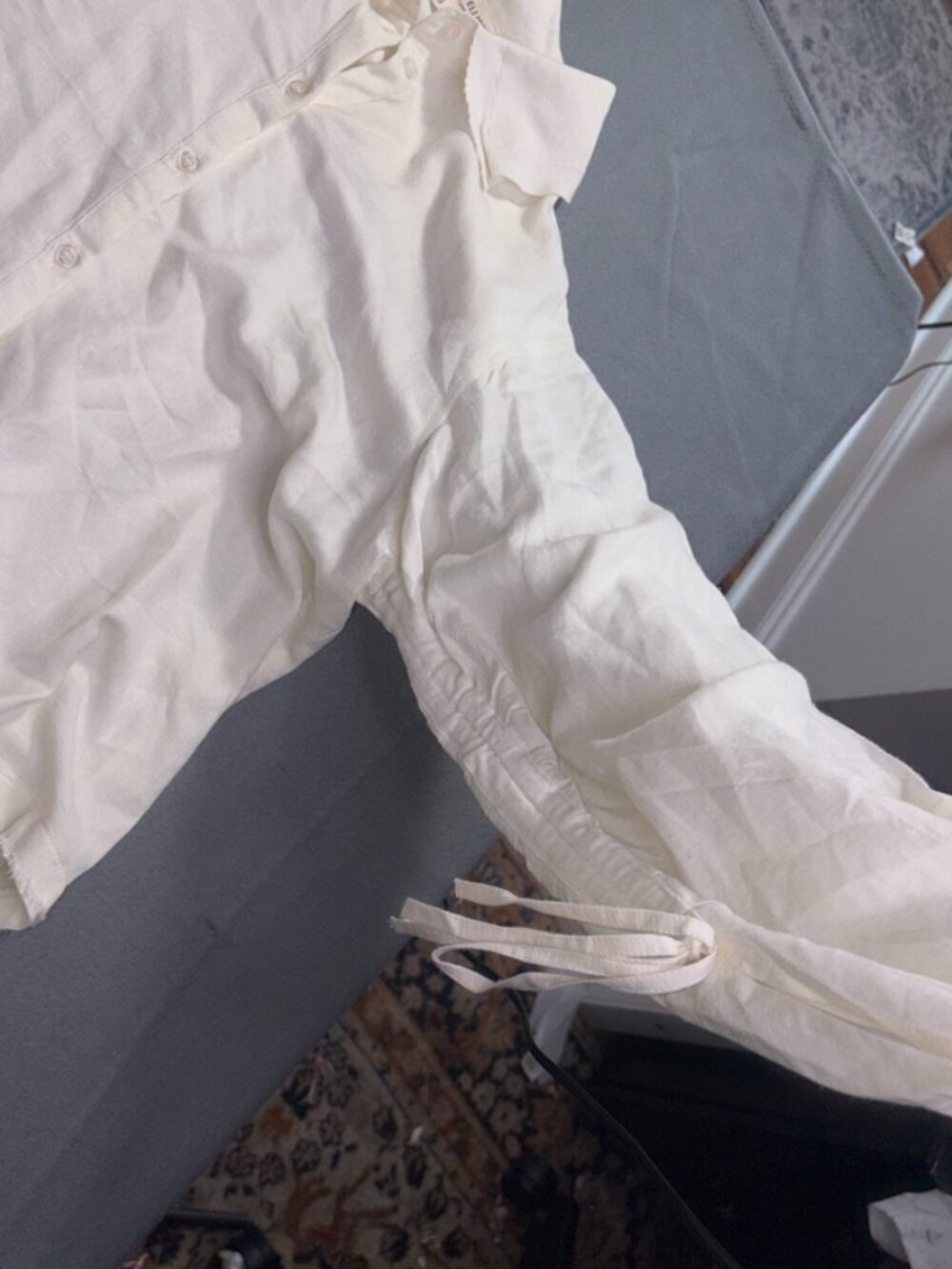 Current/Elliott White Collared Fringe Detail Blouse with Ties True Hemp Boho S - Picture 4 of 8